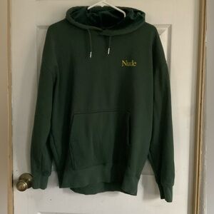 Letter graphic green fleece lined hoodie, size large